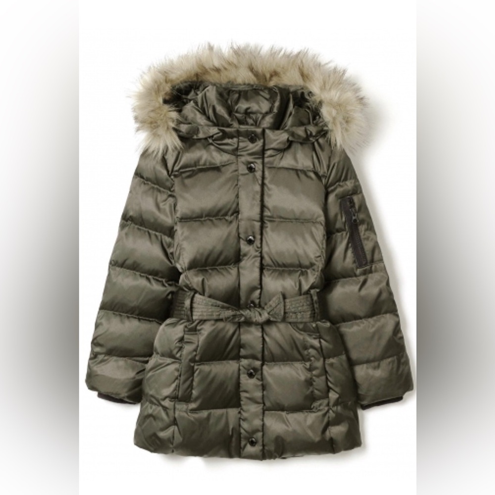 GAP down-filled parka/puffer. Girl size XXL. Olive green, fleece lined. EUC